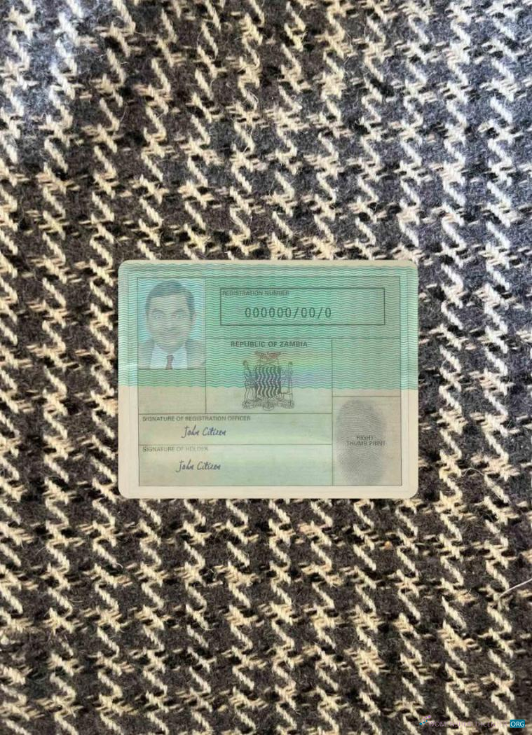 Download Zambia national registration card photolook FRONT Photoshop template